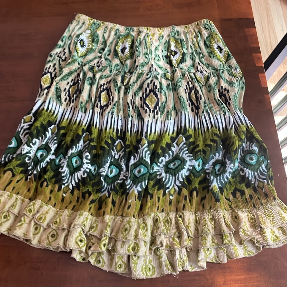 Bohemian Green and Yellow Patterned Skirt